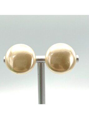 Vintage Japan Faux Pearl Clip On Earrings Large Cream Dome Mid Century